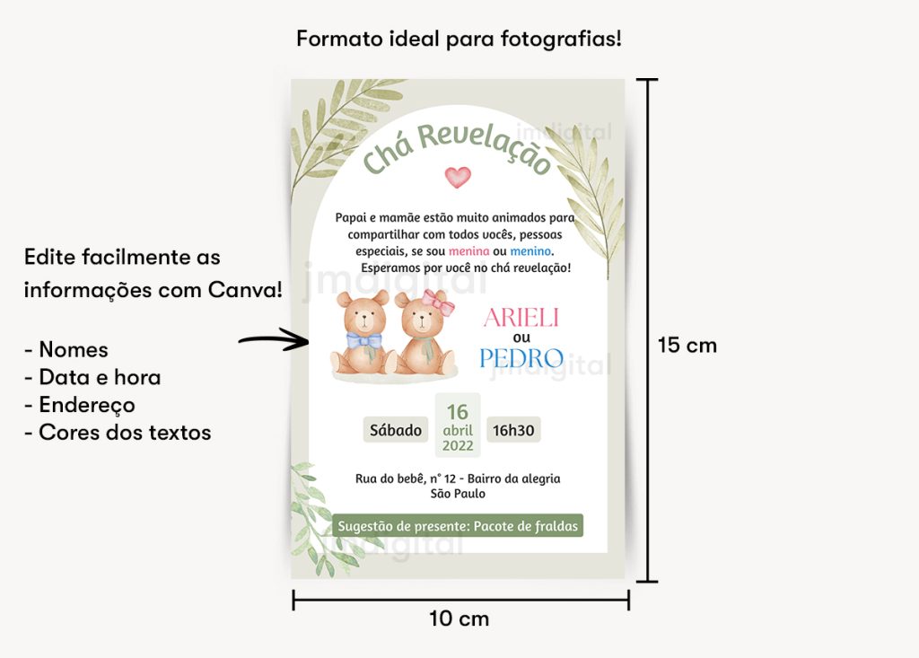 Convite digital Chá Revelação Canva