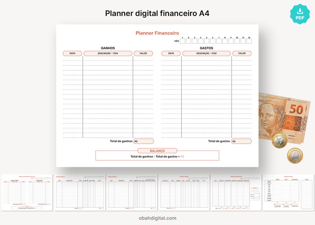 Planner Financeiro digital para imprimir