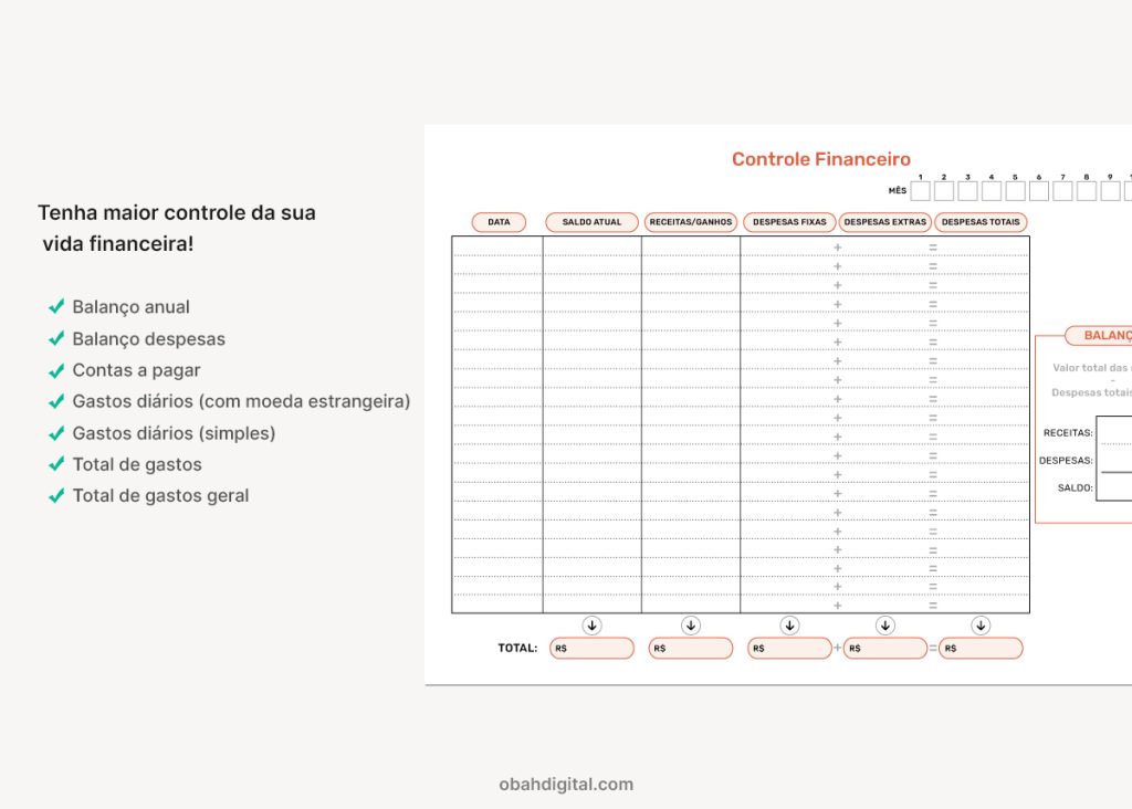 Planner Financeiro digital para imprimir