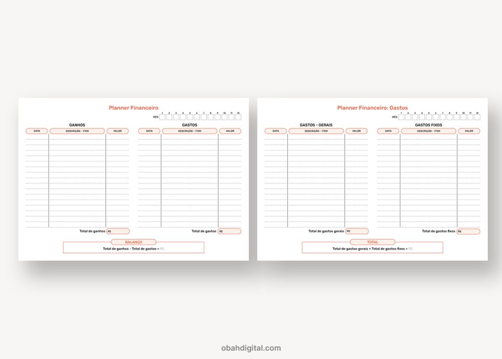 Planner Financeiro digital para imprimir