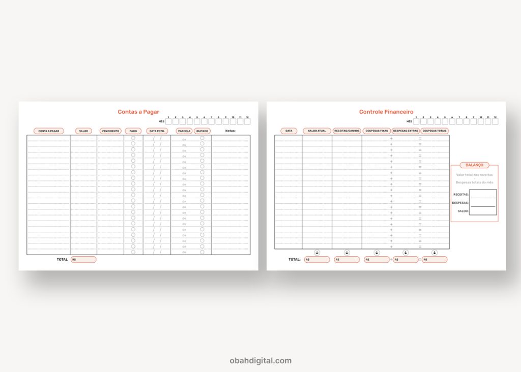 Planner Financeiro digital para imprimir