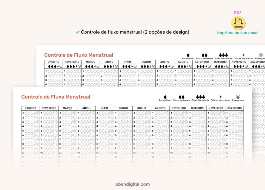 Planner controle da menstruação para imprimir