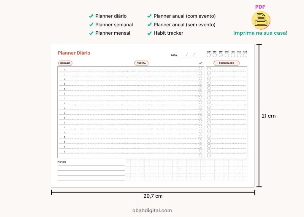 Planner digital anual mensal não datado para imprimir