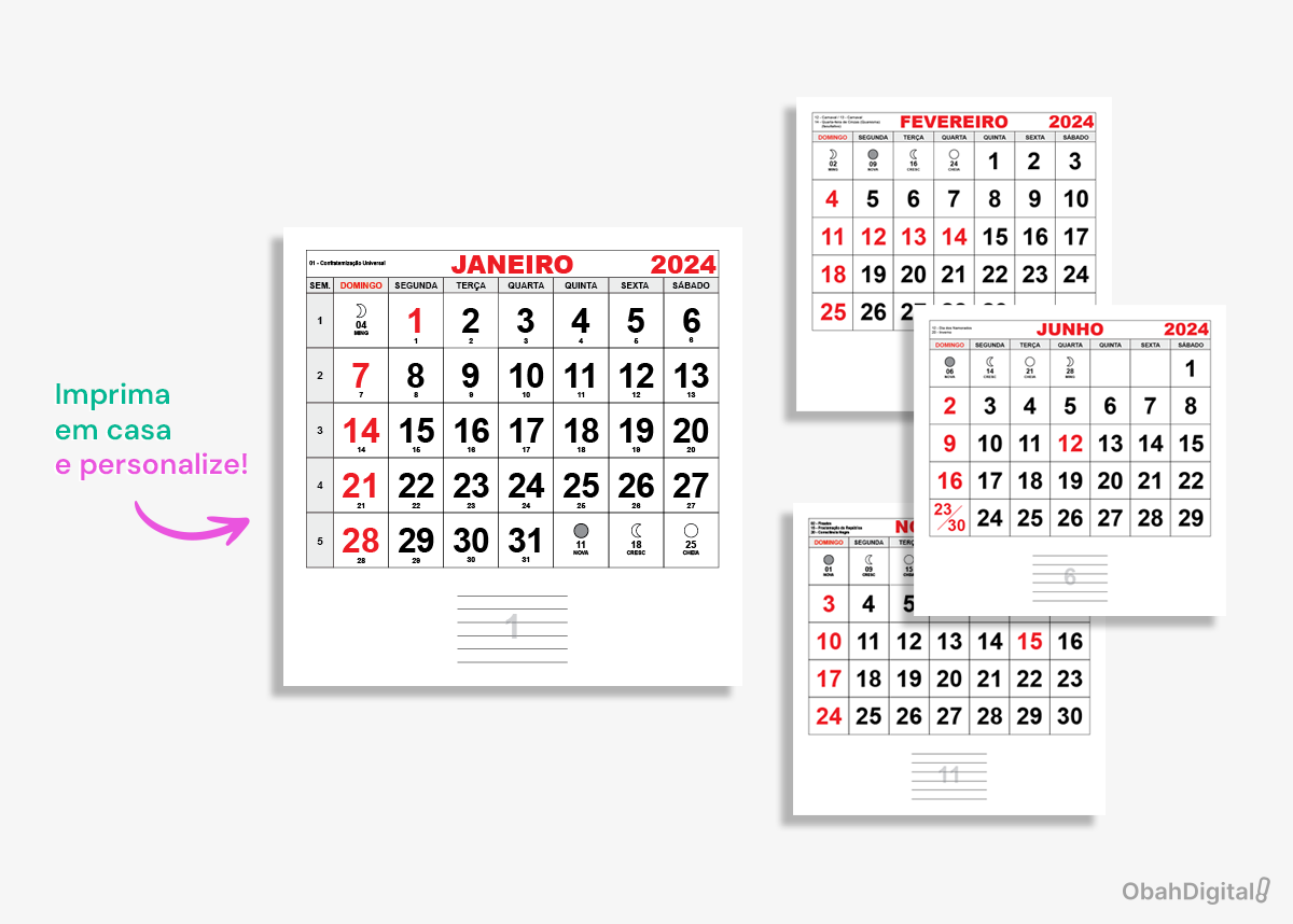 Calendário Fevereiro de 2024 editável
