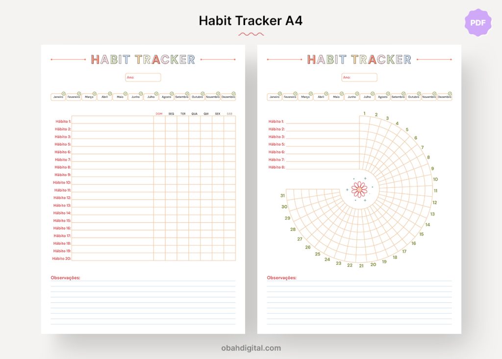 Habit Tracker A4 Download PDF para imprimir