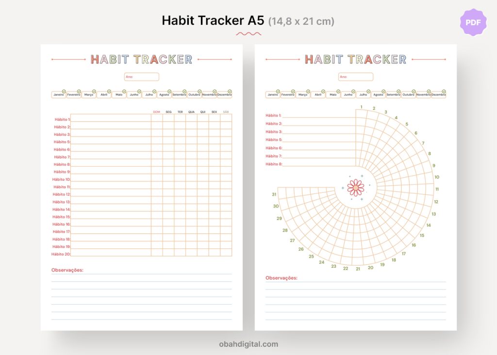 Habit Tracker A5 para imprimir Download