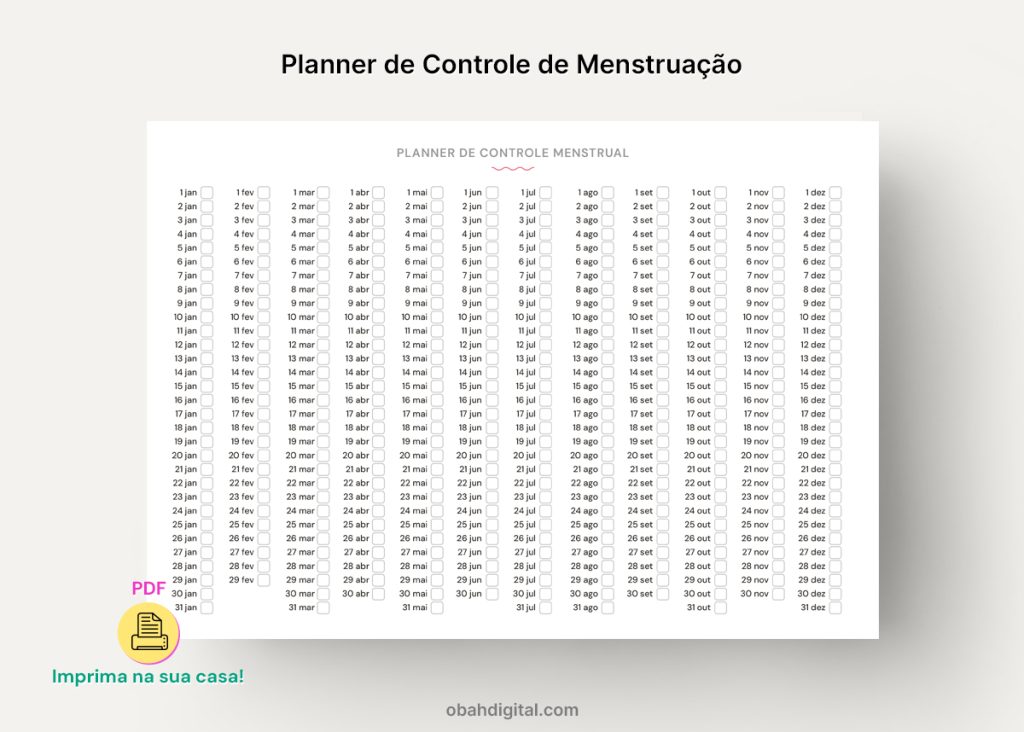Planner controle menstruação para imprimir download