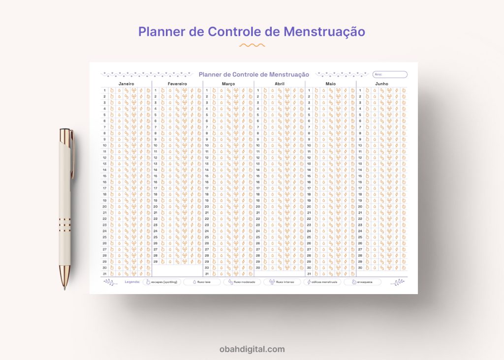 Planner de Controle Menstruação A4