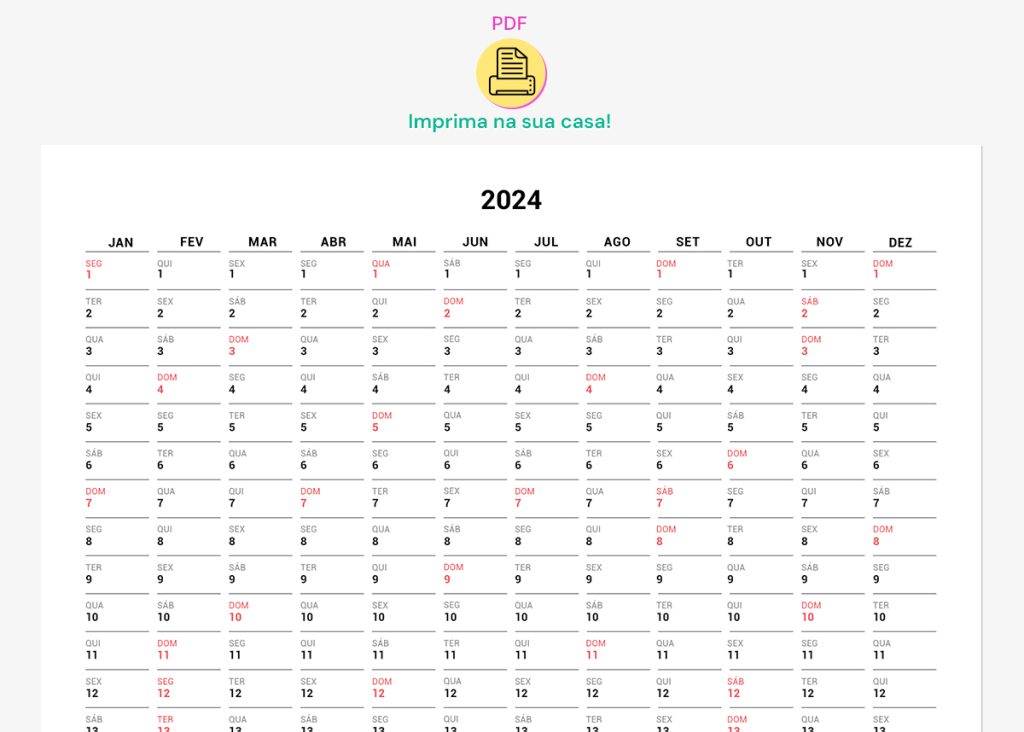 Planner anual 2024 para imprimir A4