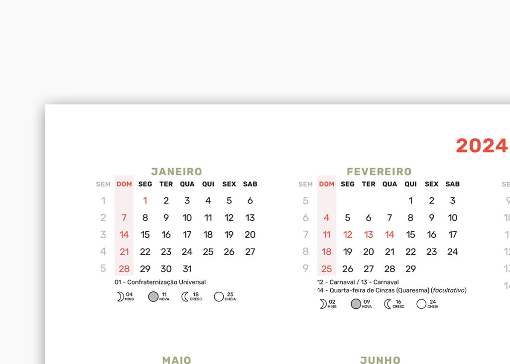Calendário 2024 A4 para Imprimir