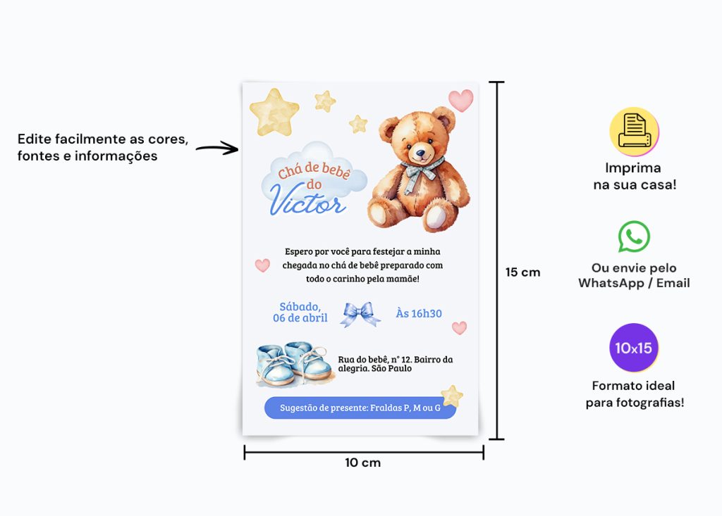 Convite Digital Chá Bebê Editável em Canva