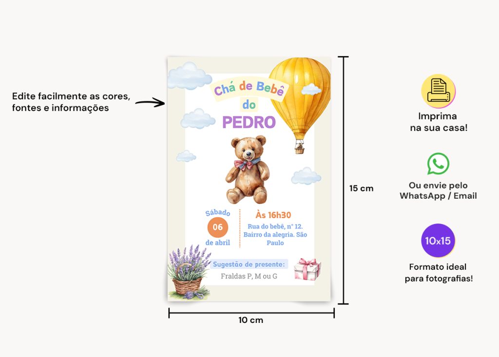 Convite Digital Chá de Bebê editável em Canva