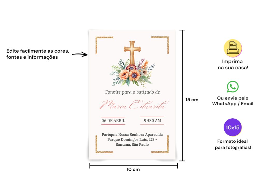 Convite Digital de Batismo editável em Canva