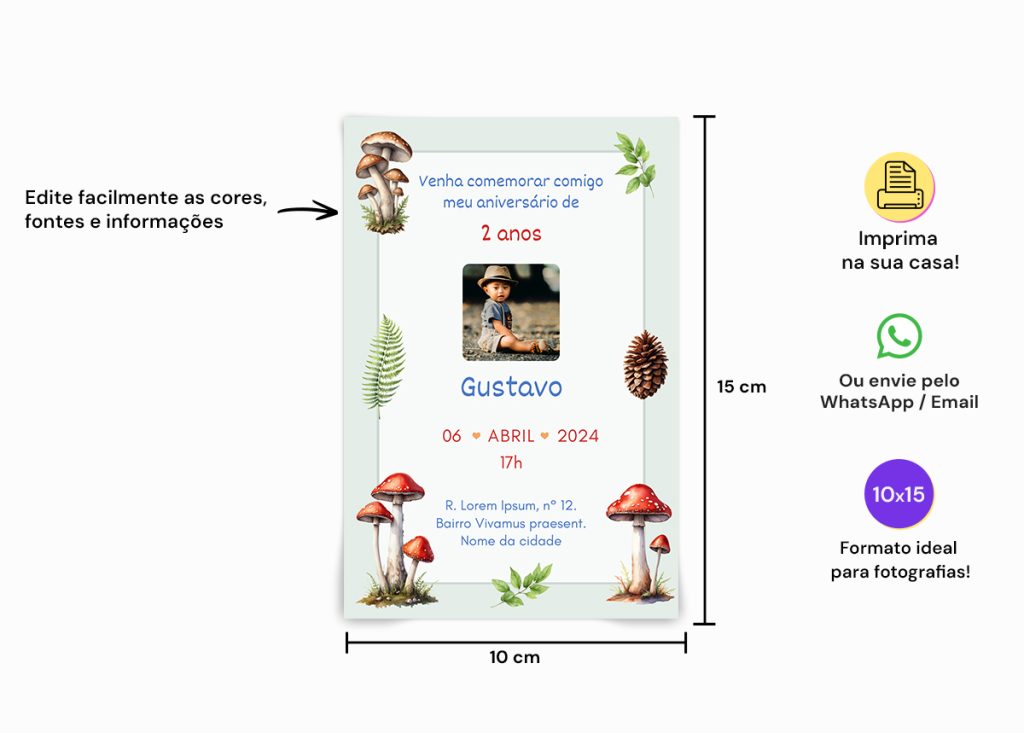 Convite Digital de aniversário infantil menino editável em Canva