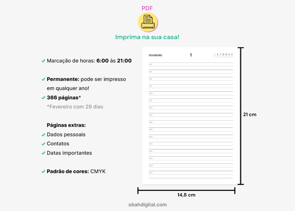 Miolo agenda permanente não datada A5 Para Imprimir