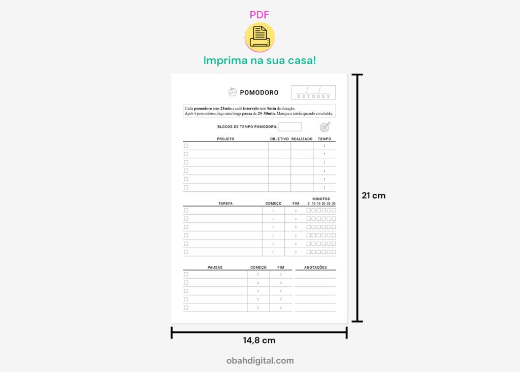 Planner Pomodoro A5 para imprimir