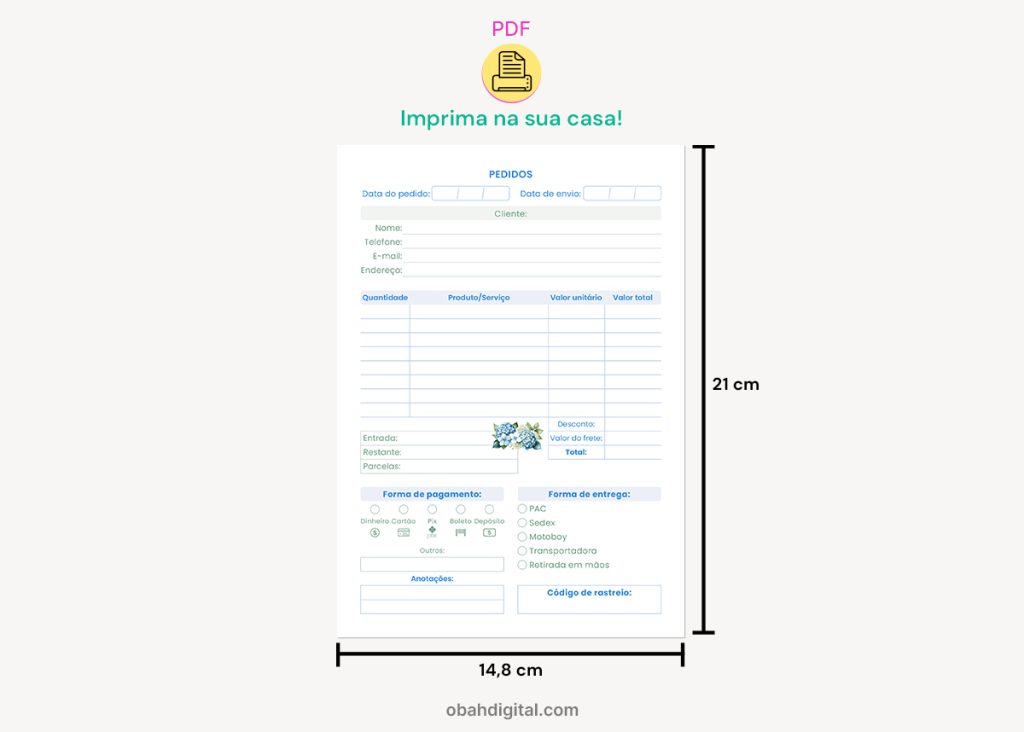 Planner Profissional Controle de Pedidos A5 para imprimir