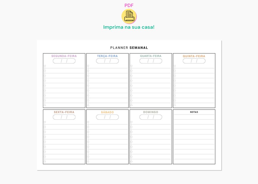 Planner Semanal permamente A4 Para Imprimir Download