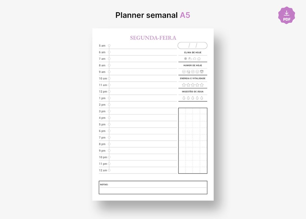 Planner Semanal permanente A5 Para Imprimir