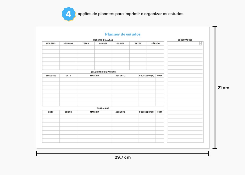 Planner de estudos para imprimir A4