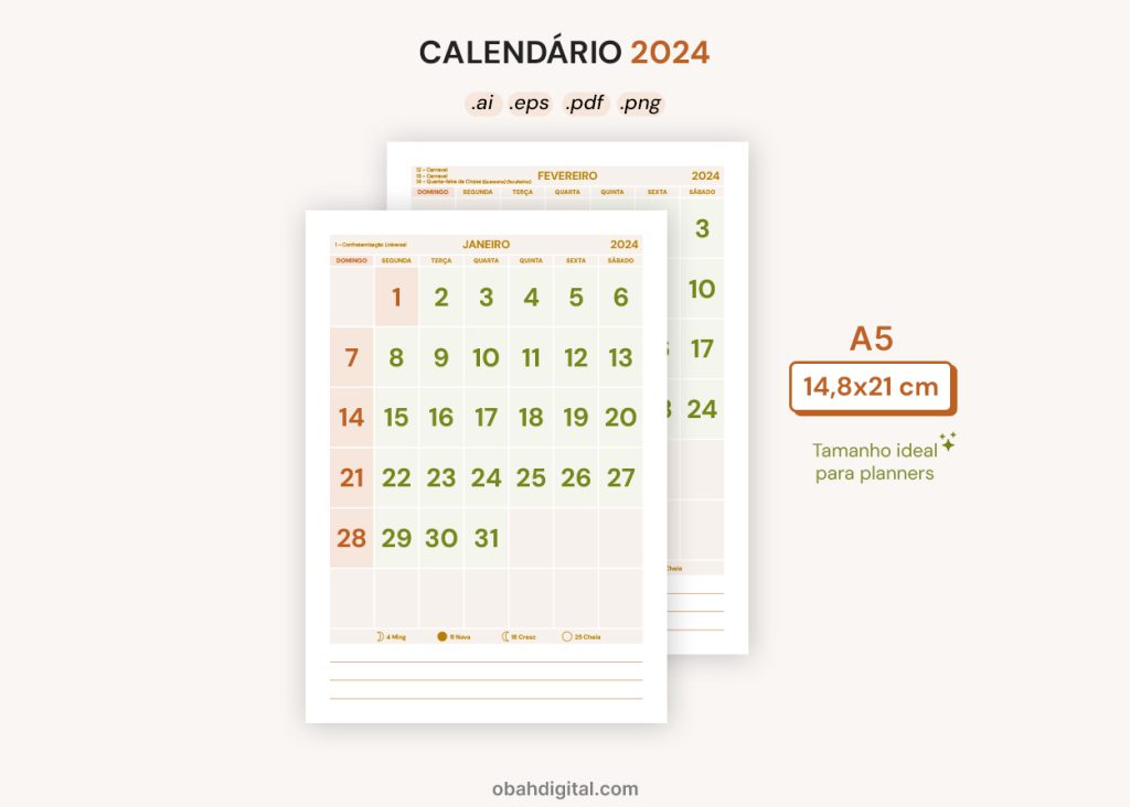 Calendário 2024 (A5) para imprimir