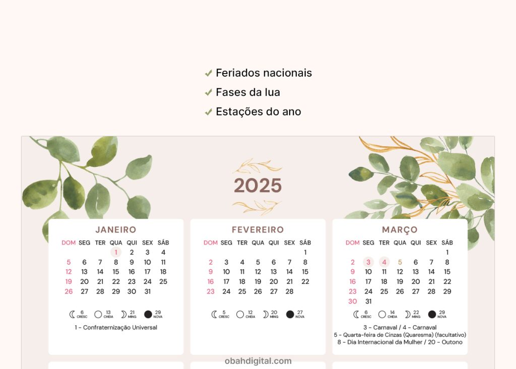 Calendário 2025 A4 para Imprimir