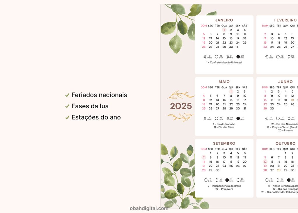 Calendário 2025 A4 para Imprimir