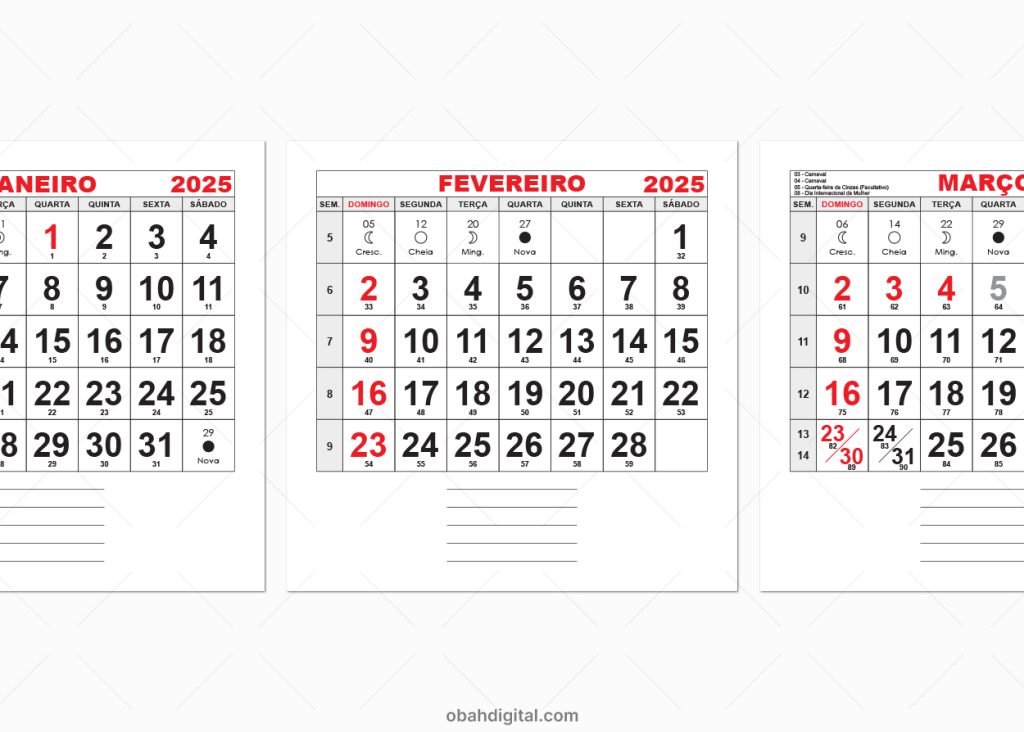 Calendário 2025 editável 15x15cm download