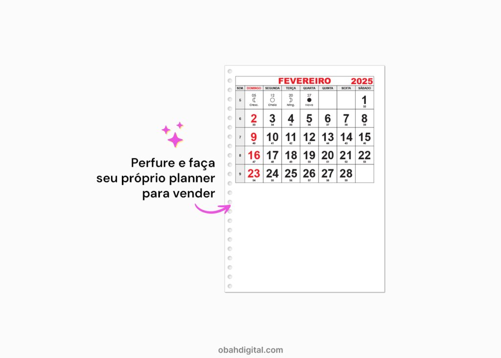 Calendário 2025 editável A5 download