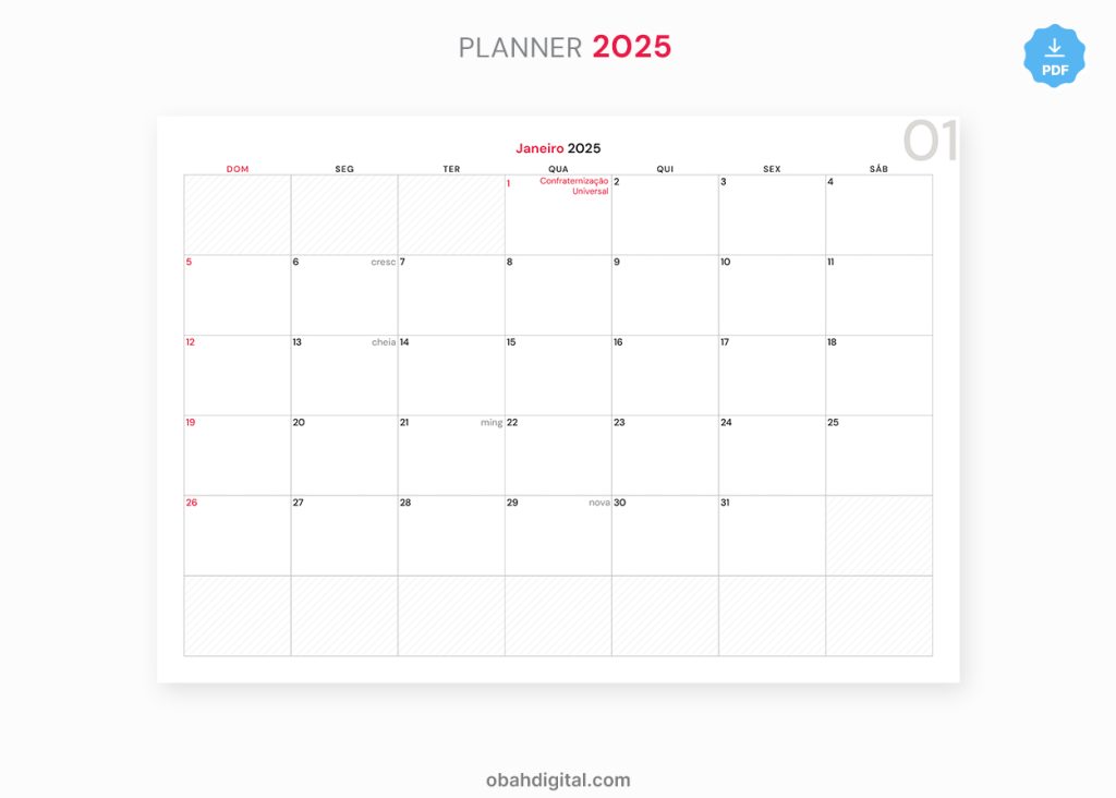 Planner Mensal 2025 A4 para Imprimir