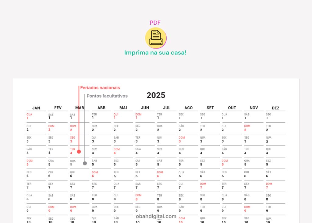 Planner anual 2025 A4 para imprimir