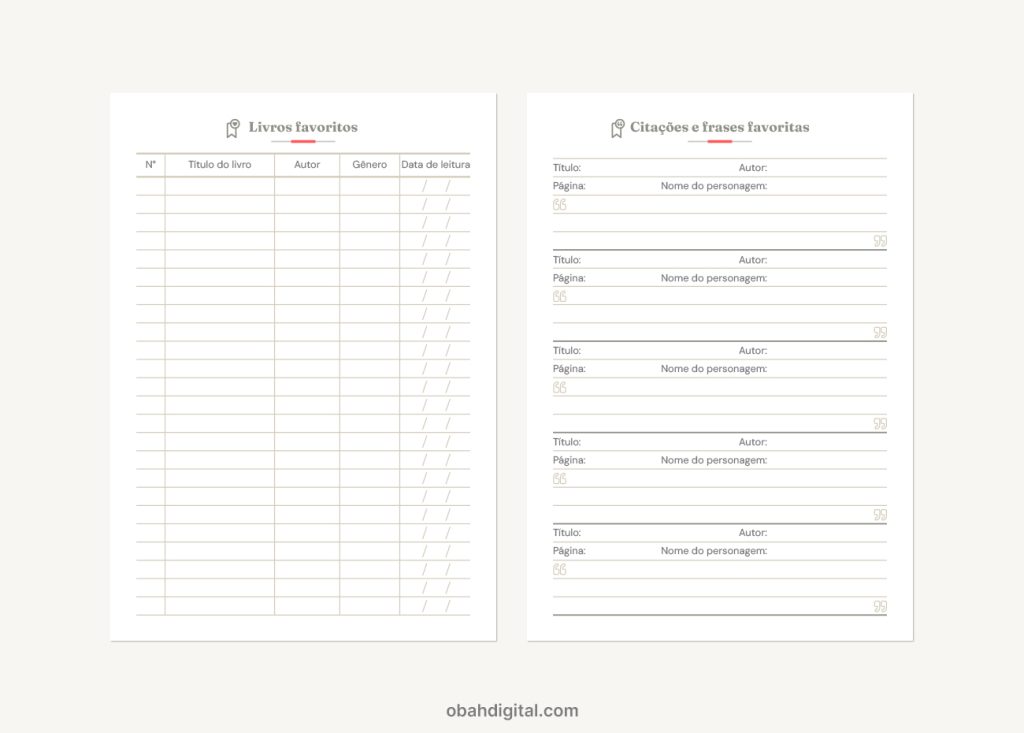 Planner literário A5 para imprimir