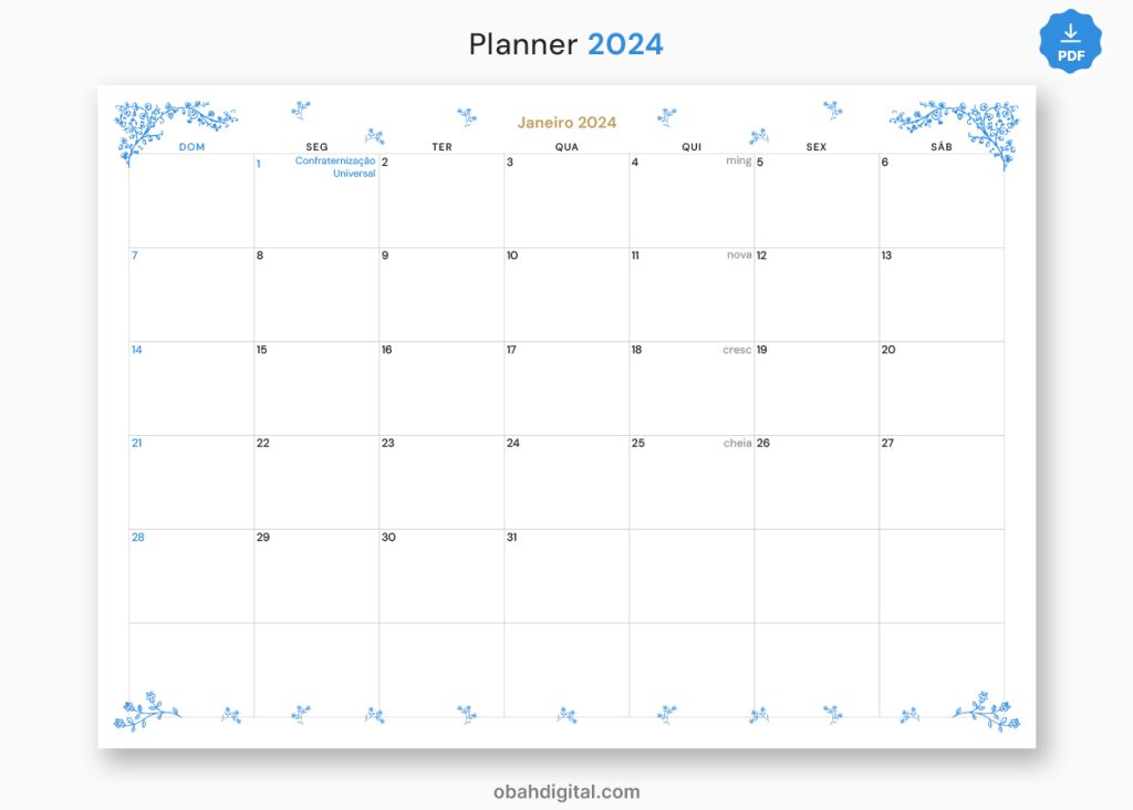 Planner 2024 A4 para Imprimir