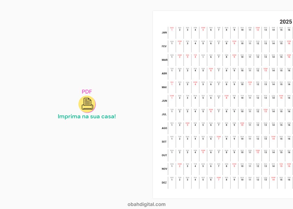 Planner Anual 2025 A4 para imprimir