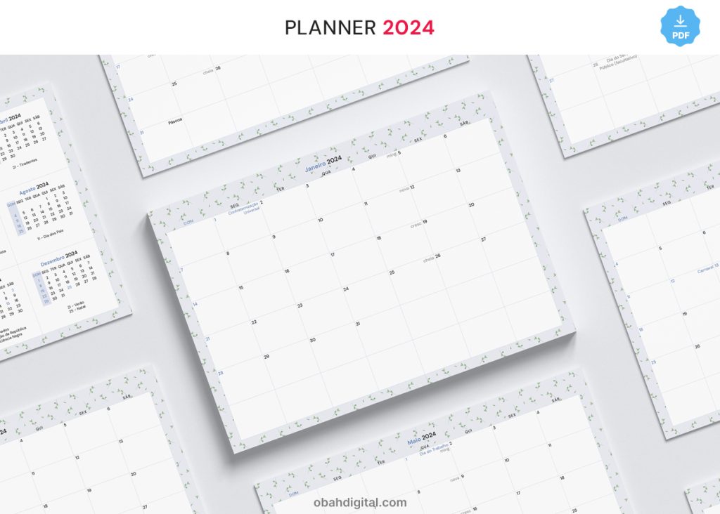 Planner Mensal 2024 A4 para Imprimir