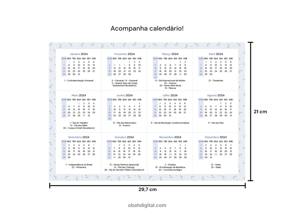 Planner Mensal 2024 A4 para Imprimir