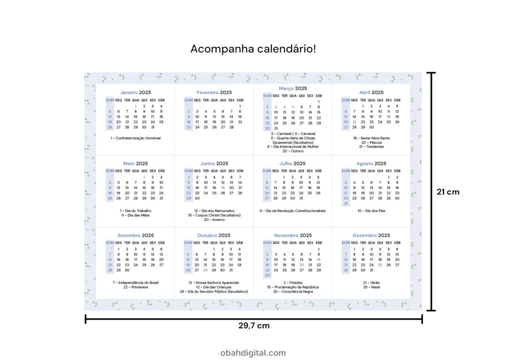 Planner Mensal 2025 A4 para Imprimir