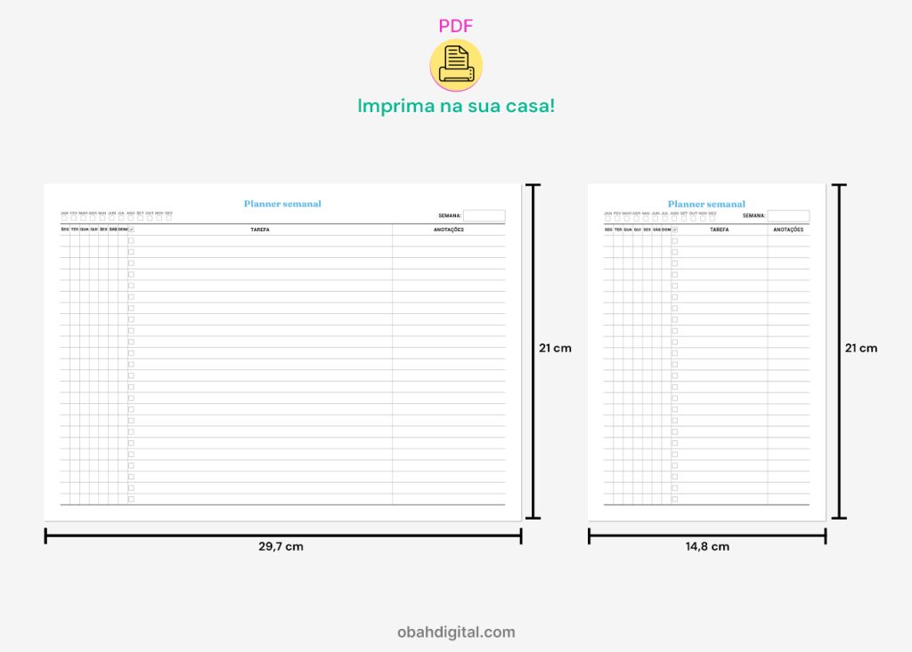 Planner Semanal Minimalista (A4 e A5) para imprimir