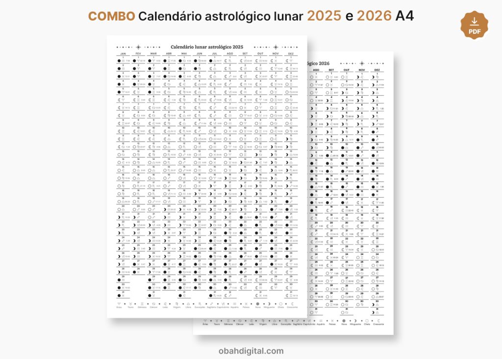 Calendário astrológico 2025 e 2026 A4