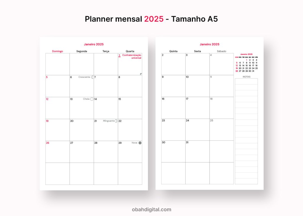 Planner mensal 2025 A5