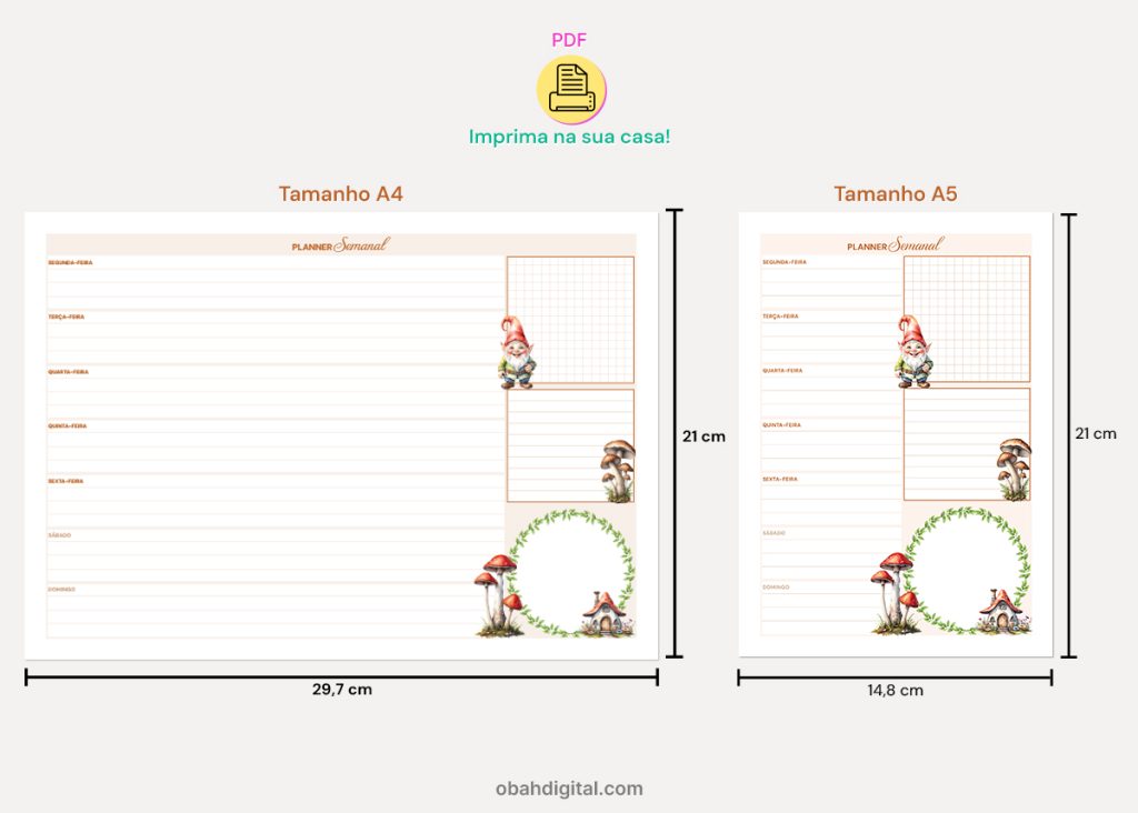 Planner semanal permanente A5 e A4 Gnomos