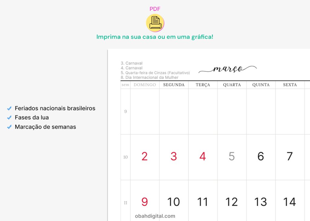 Calendário Planner 2025 A5 para imprimir