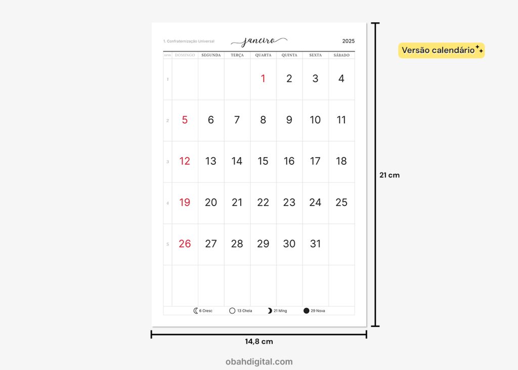 Calendário Planner 2025 A5 para imprimir