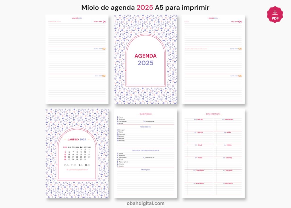 Miolo agenda 2025 A5 para imprimir