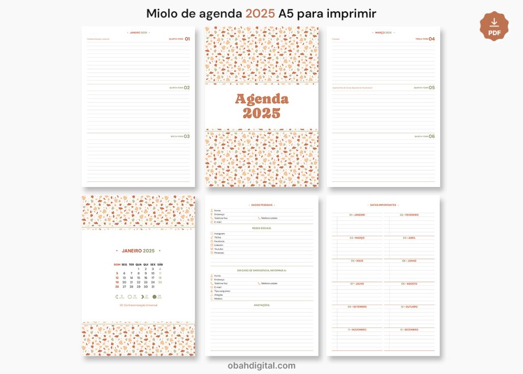 Miolo de Agenda 2025 A5 para imprimir