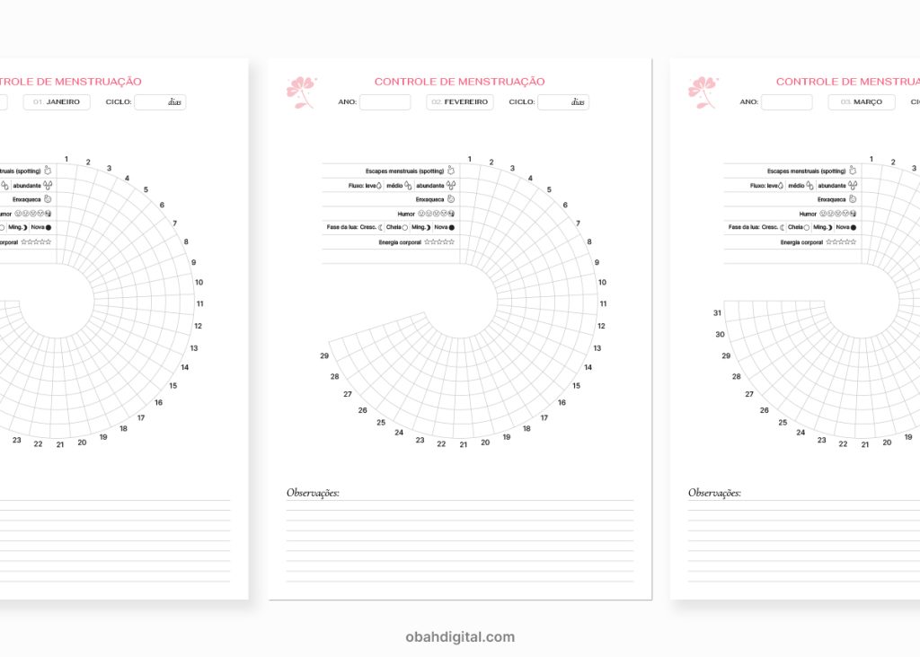 Planner controle menstruação para imprimir A4