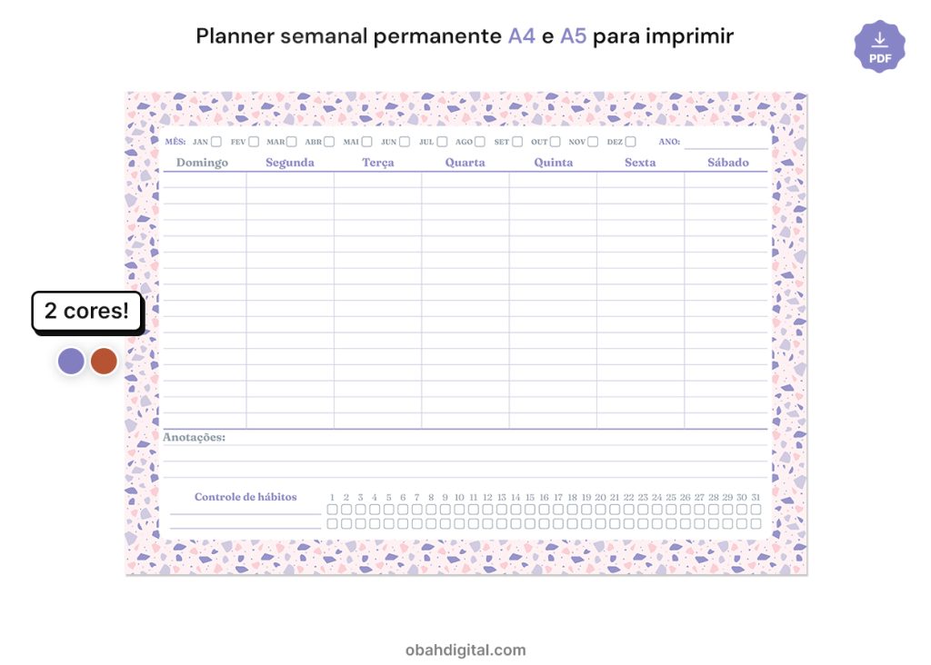 Planner semanal permanente A4 e A5