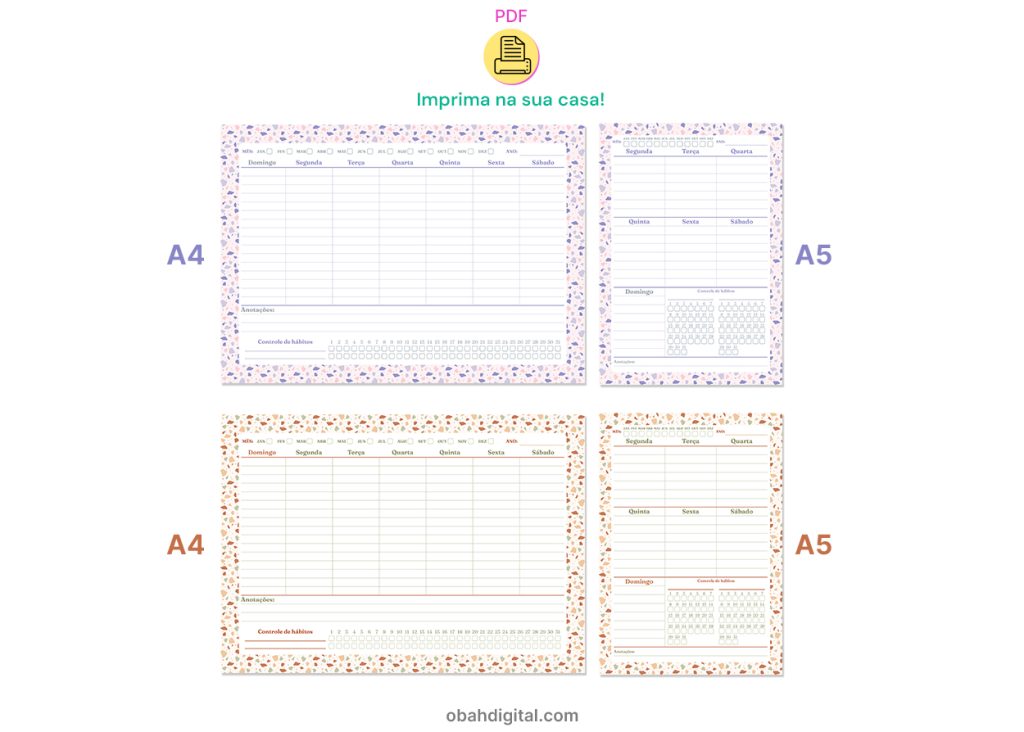 Planner semanal permanente A4 e A5