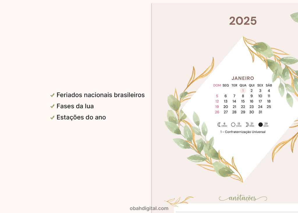 Calendário 2025 A4 para Imprimir