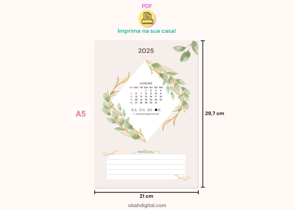 Calendário 2025 A4 para Imprimir